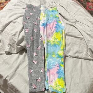 ShoSho and 365 kids 7/8 Colorful Kids tie dye Leggings Set grey unicorn nwot